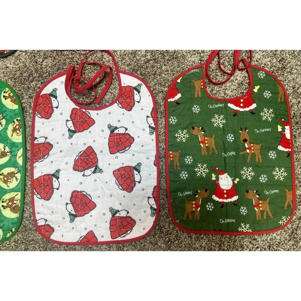 Lot Of 6 Quilted Handmade Christmas Baby Bib Large Size‎ 12